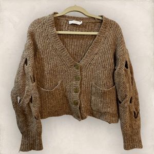 Jonathan Simkhai Cable Knit-Paneled Wool-Blend Cardigan (Tan)